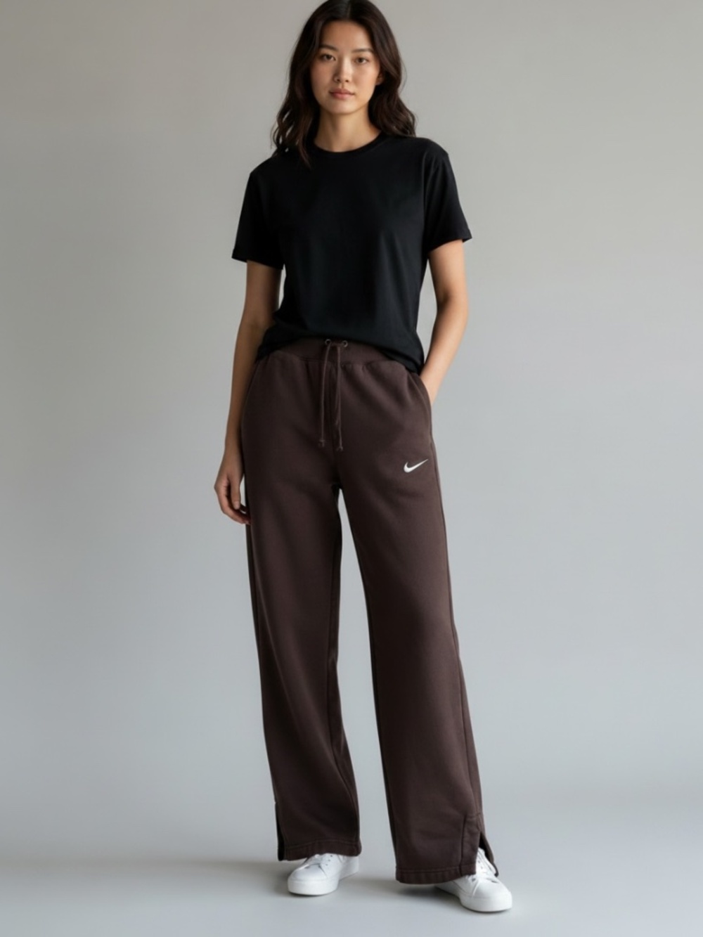 Nike Brown Phoenix Fleece Women's High-Waisted Wide-Leg Sweatpants (XS)